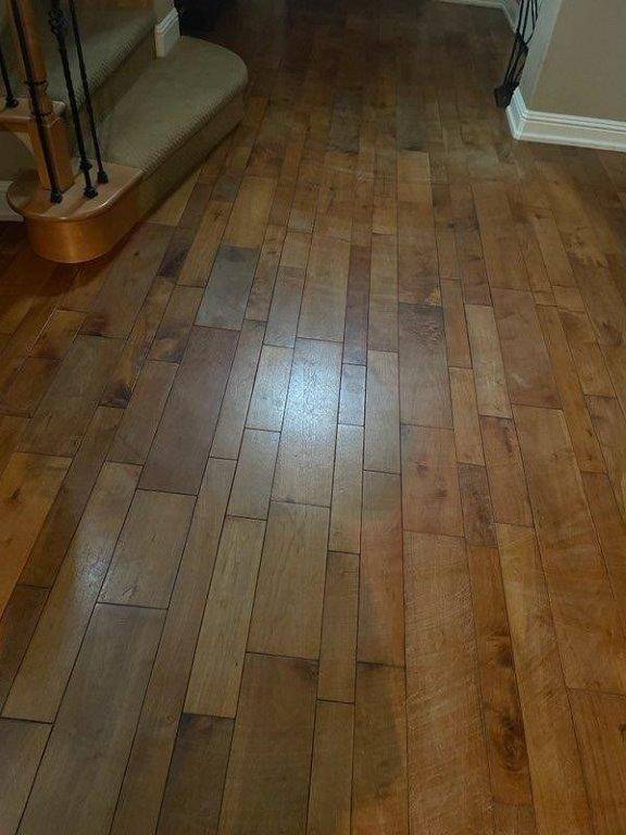 American Walnut Hardwood Floor in Entryway Before Refinishing