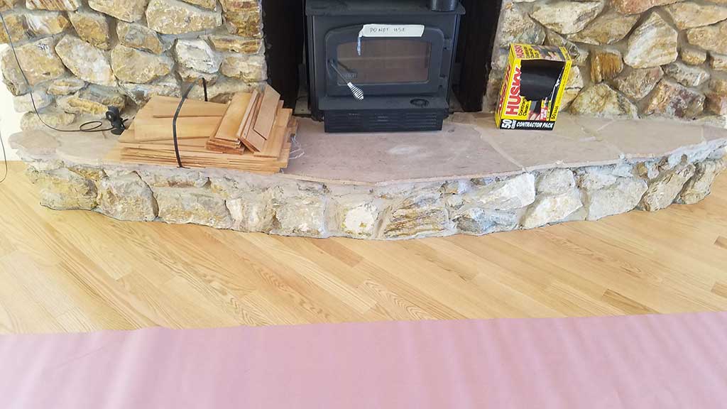 Custom Hardwood Floor Angles In Front of a Fireplace in a Los Gatos Home