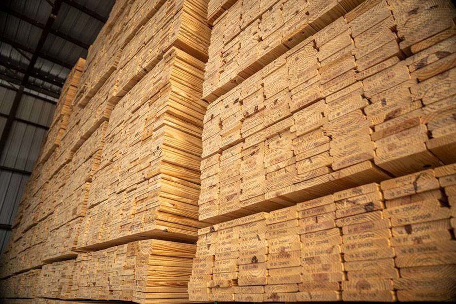 stacks of lumber in low angle shot